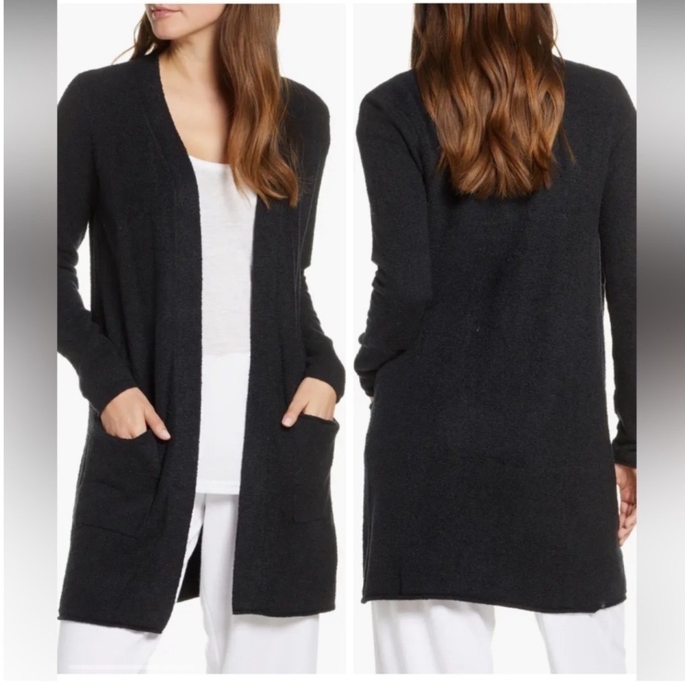 Barefoot Dreams CozyChic‎ Lite Island Cardigan Black Open Front Sweater Size Med